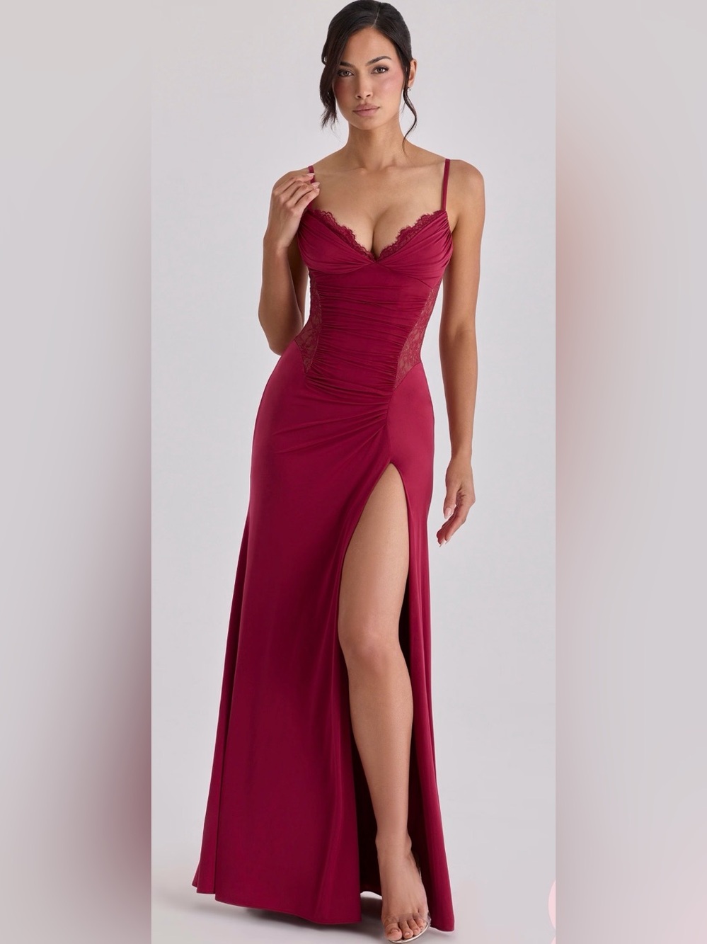 House of CB Sabrine maxi dress in stretch knit with lace trim size XS